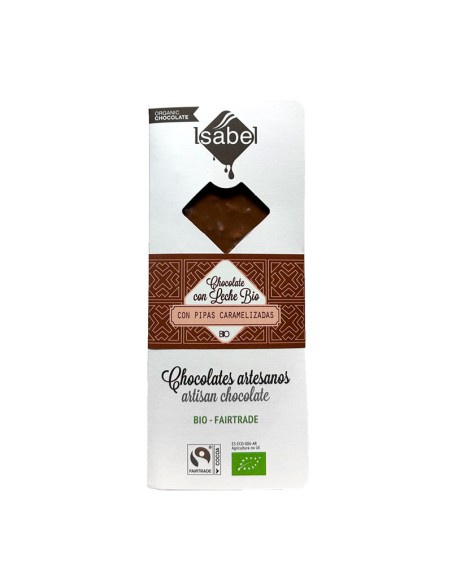 Chocolate con leche con pipas caramelizadas Isabel