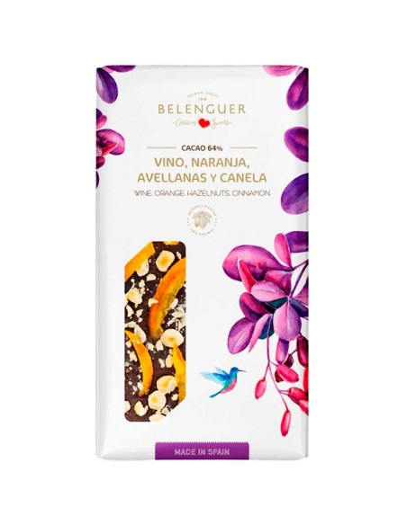 Chocolate negro con vino, naranja, avellanas y can